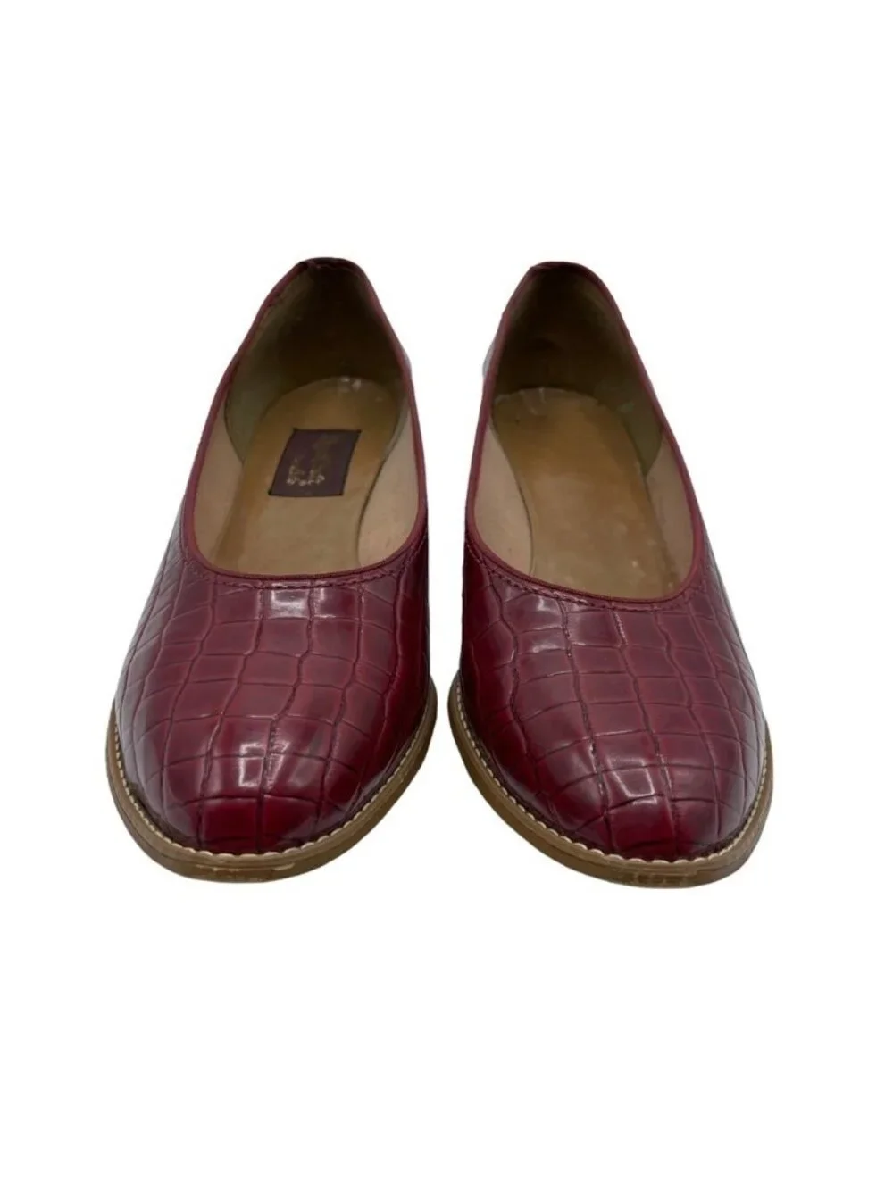 Vintage Red Leather Pumps Croc Embossed Slip-On QualiCraft Casualets Size 9